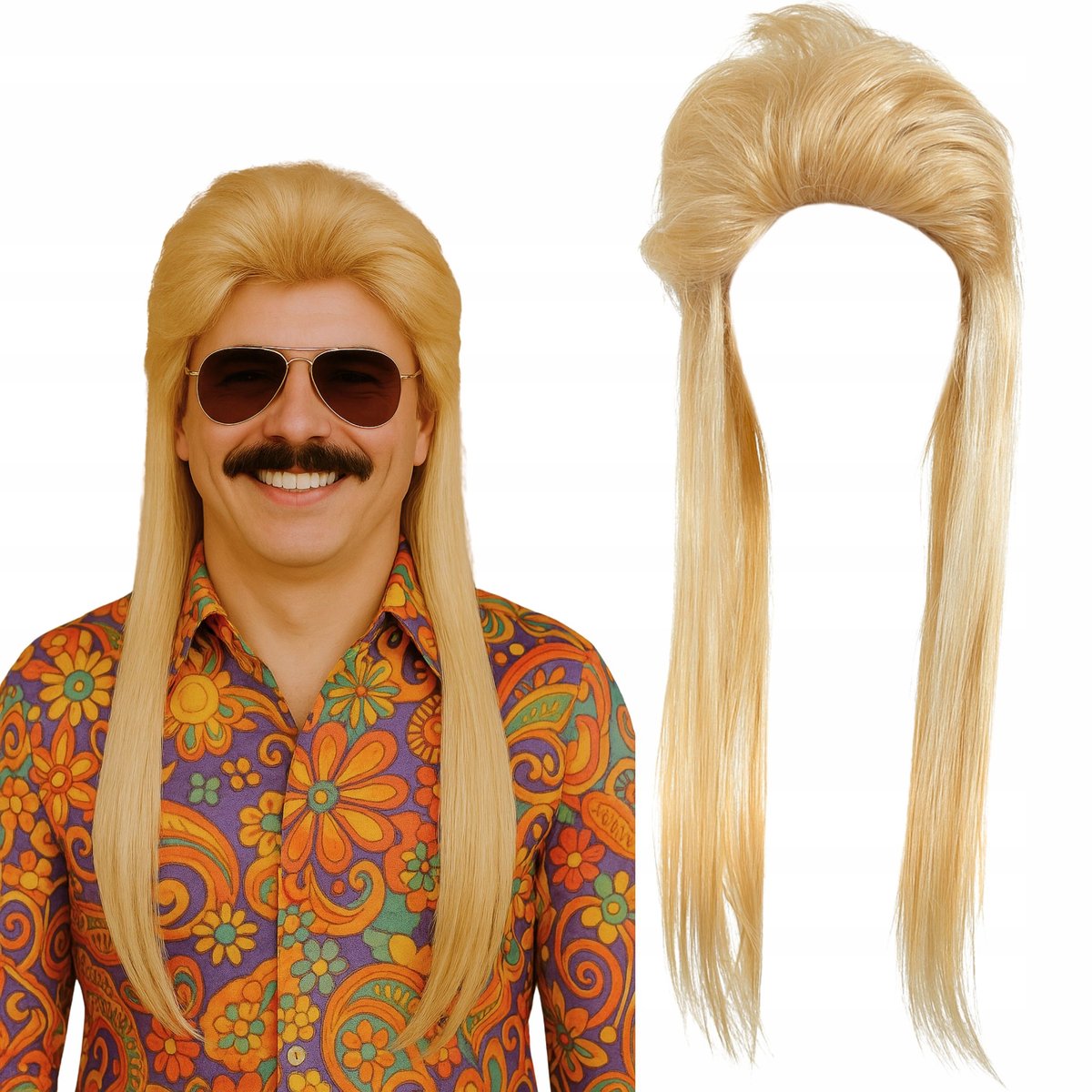 Retro Mullet Pruik Jaren 70/80 - Lange Blond Lokken voor Feest & Disco