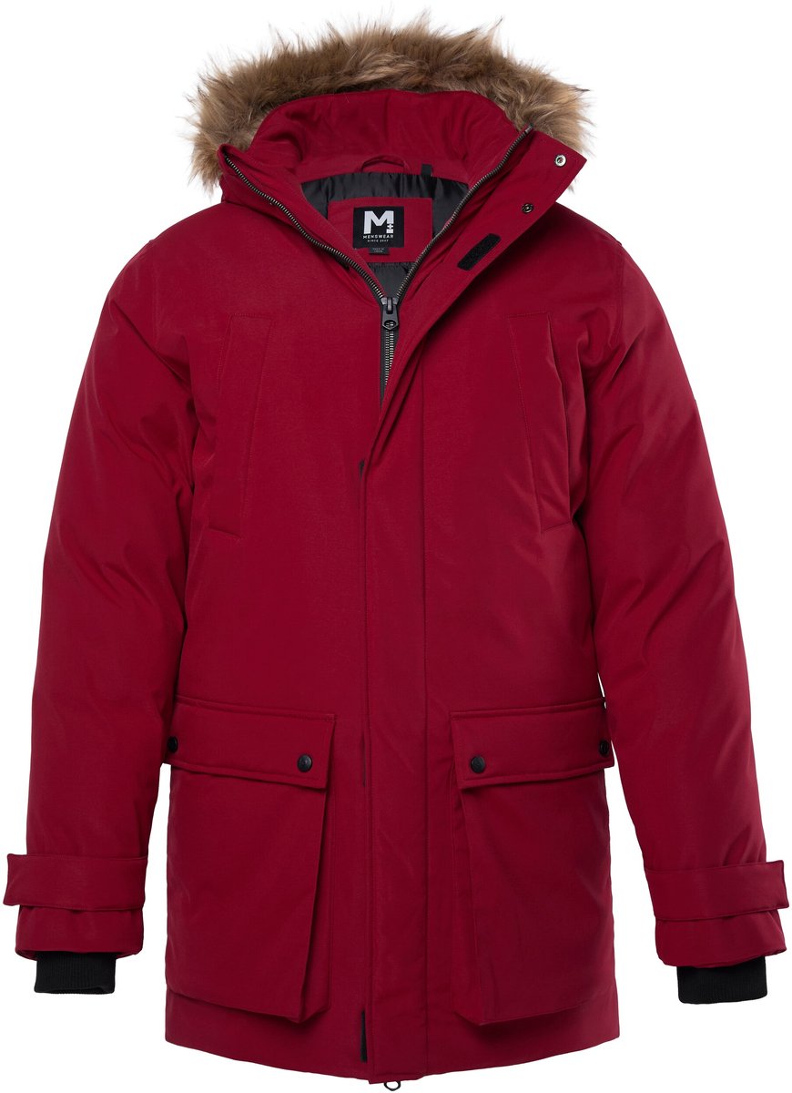 Men Plus - Heren - Functionele parka capuchon met imitatiebont - Bordeauxrood - Maat 7XL