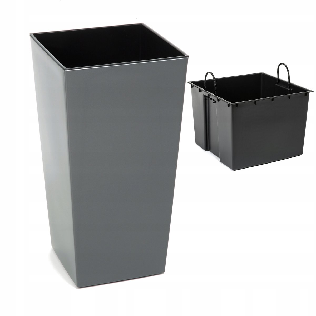 Hoge Pot met Inzet Glanzend Grijs H 260 mm
