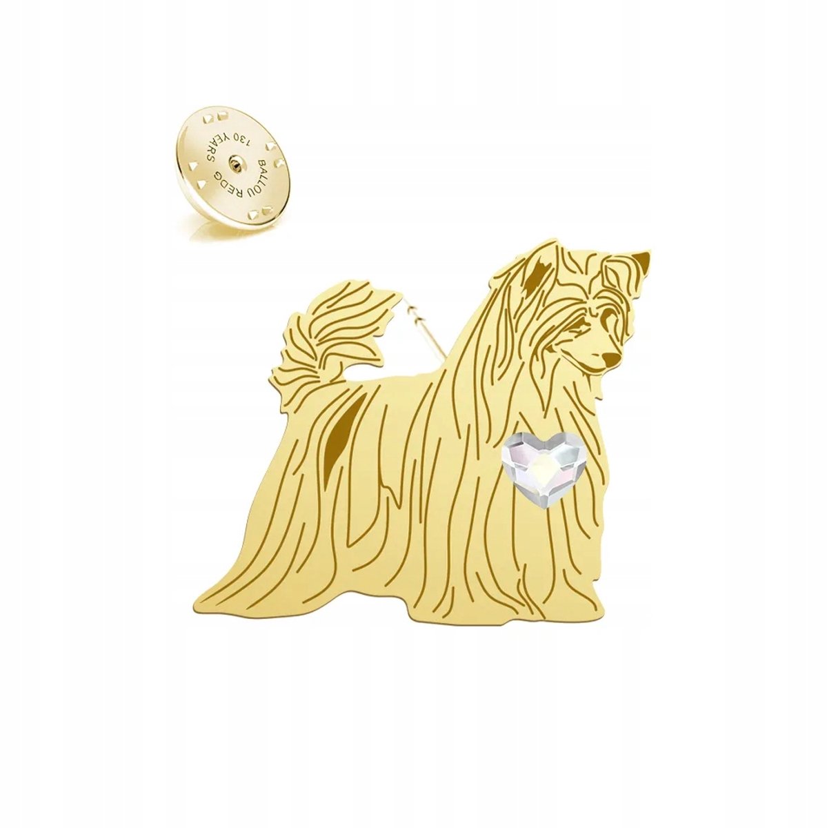 Gouden Pin met Chinese Naakthond (Powder Puff) - 925 Zilver