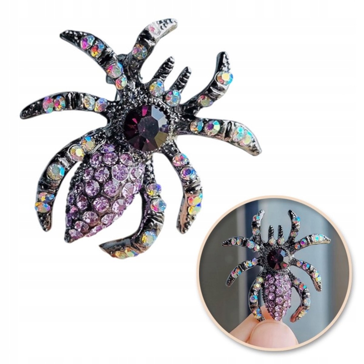 Zwarte Pająk-broche met kristallen - stijlvol damesaccessoire
