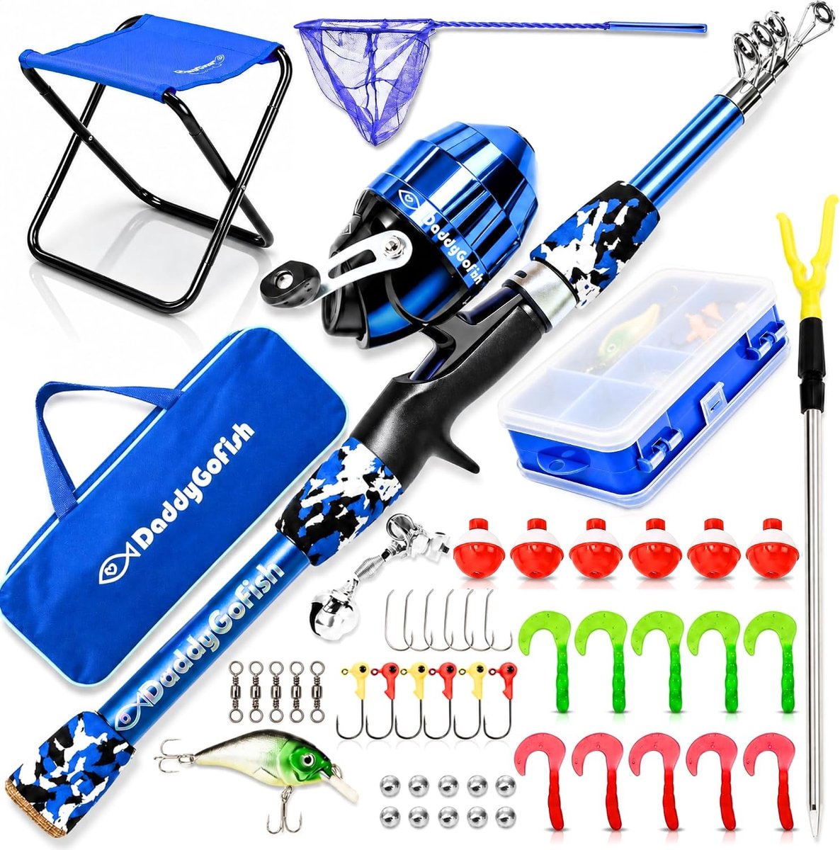 DaddyGoFish Fishing Rod Set for Children, Telescopic Fishing Rod and Roll Combo with Folding Chair, Fishing Rod - ShopVlot
