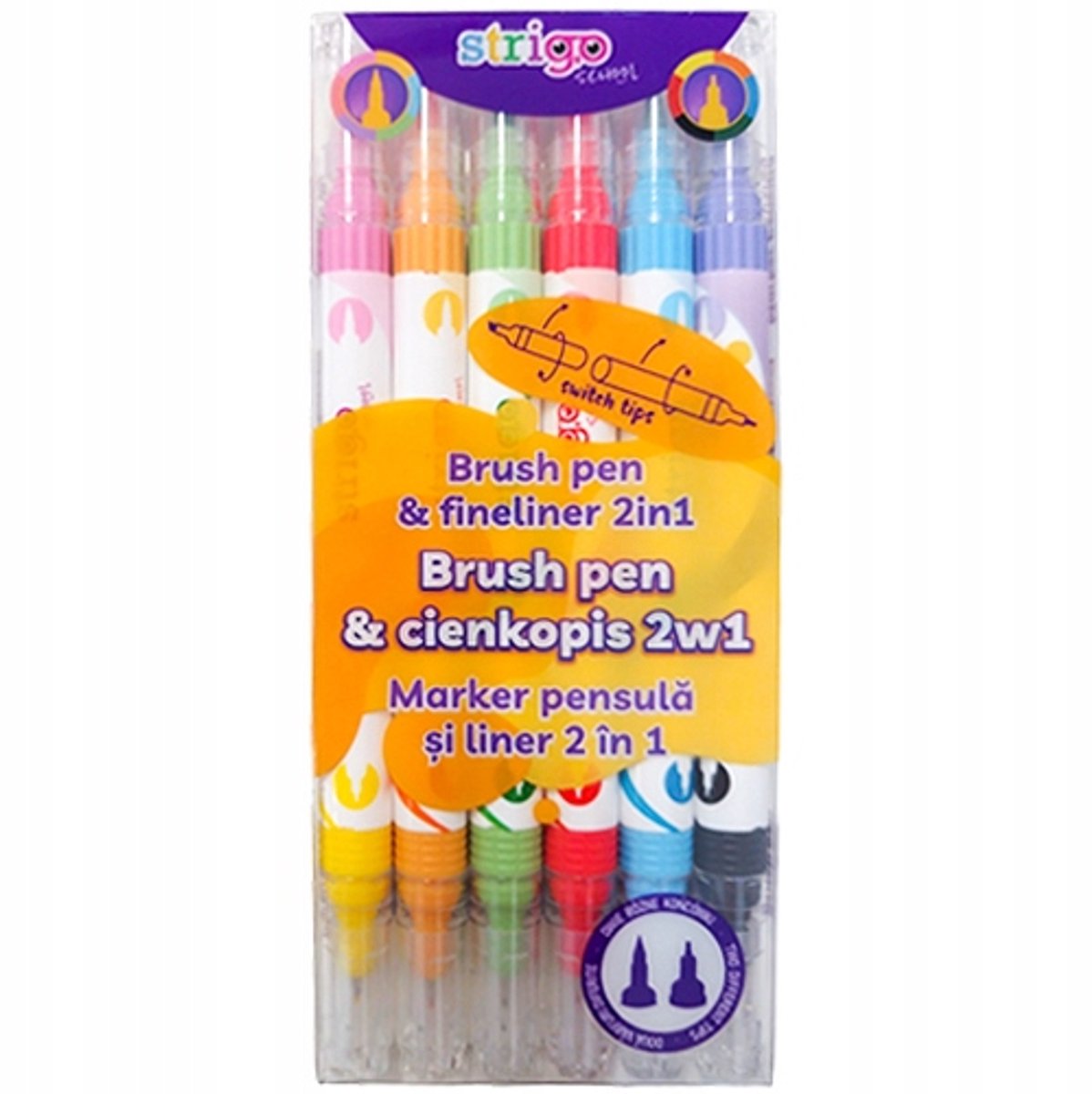 Strigo 2-in-1 Stift & Brush Pen Set - 6 Kleuren