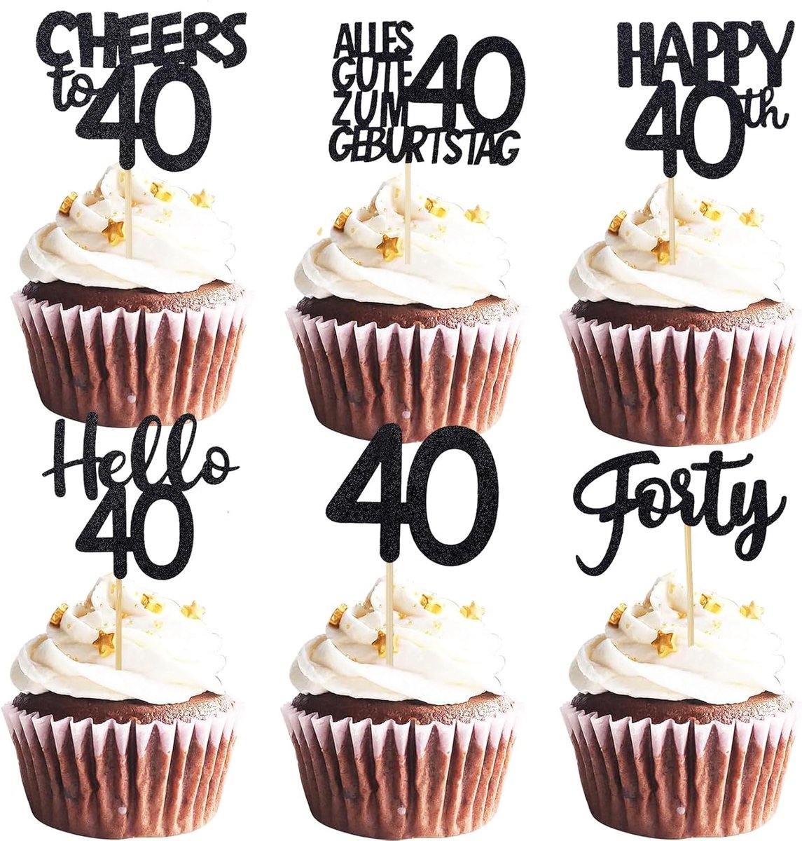 ALEGRE Cupcake Topper Birthday (40, Black) - ShopVlot