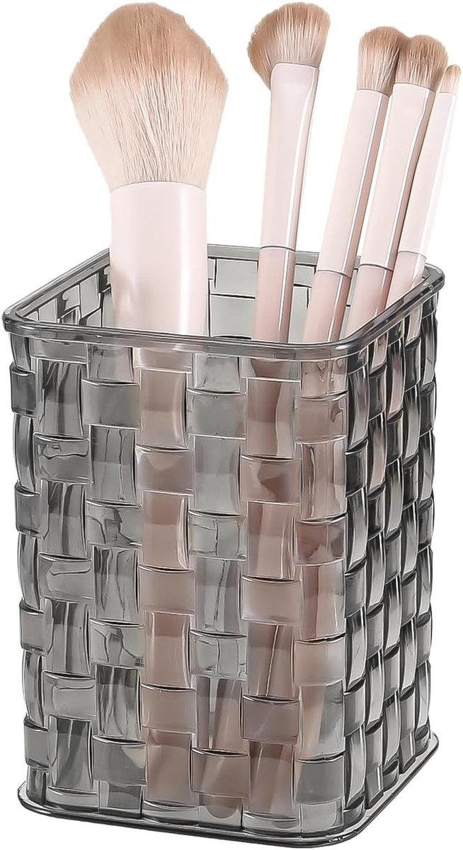 DASITON Make-up borstelhouder organizer, acryl make-up borstels opbergbeker, geweven textuur make-up borstelhouder - ShopVlot