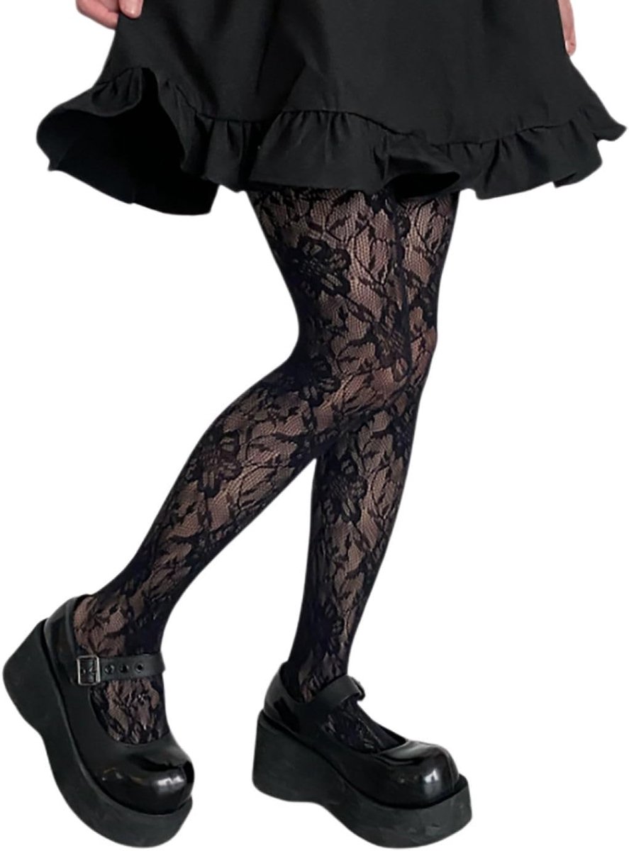 Women's Fishnet Tights Sexy Ripped Tights with Lace Elastic High Waist Fishnet Leggings Mesh Stockings Lace Stockings - ShopVlot