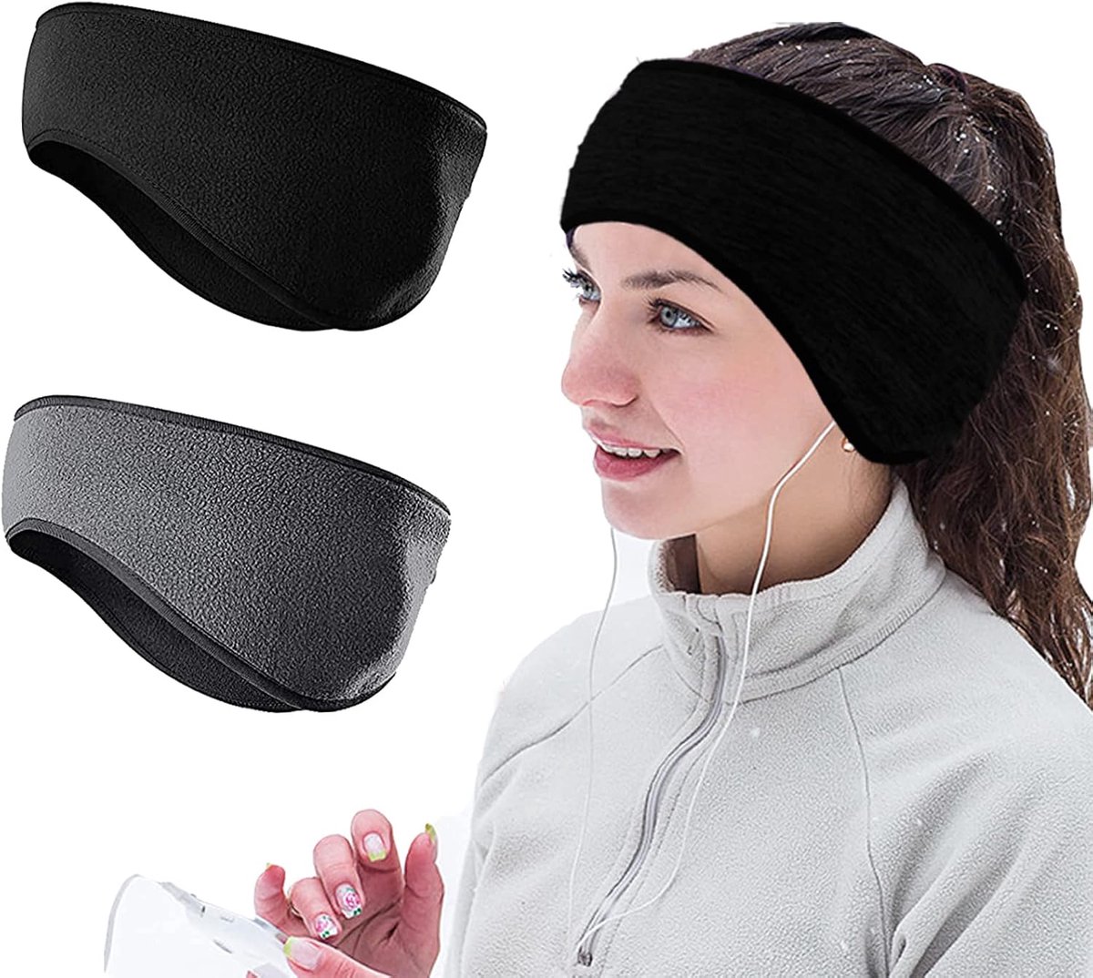 2 Stuks Sport Hoofdbanden voor Winter - Oorwarmers voor Binnen en Buiten Gebruik - Zwart en Grijs Uniseks