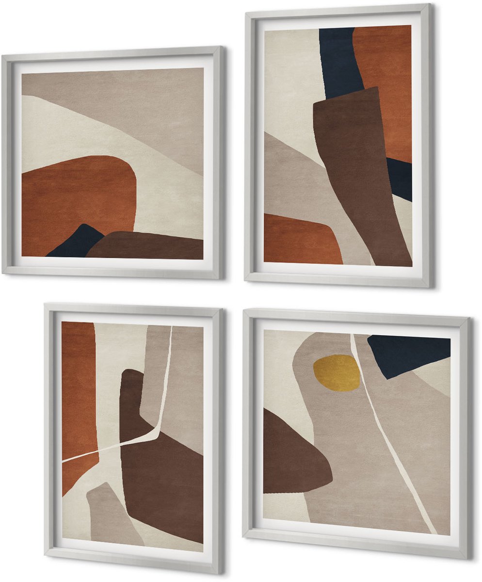 Coloray 4-Delige Schilderij Set - Abstractie van vormen en structuren in een moderne stijl - 40 x 40 cm en 40 x 60 cm - Decoratieve Schilderijen - Woonkamer - Interieur - Muurdecoratie