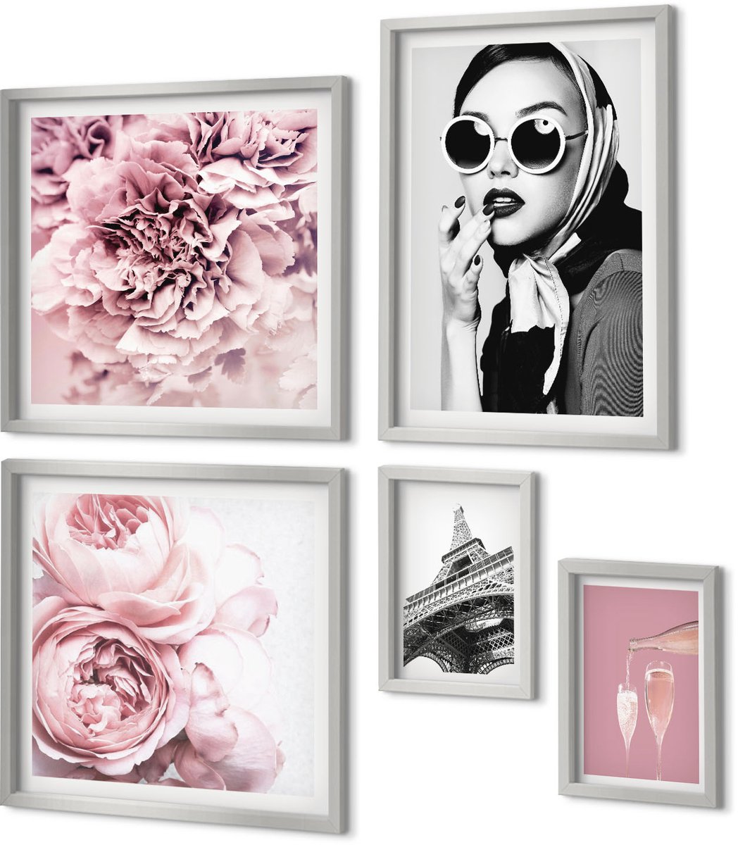 Coloray 5-Delige Schilderij Set - Stijlvolle Portretten Van Vrouwen Met Zonnebrillen - 20 x 30 cm - Stijlvolle Muurdecoratie - Kantoor - Moderne Wanddecoratie