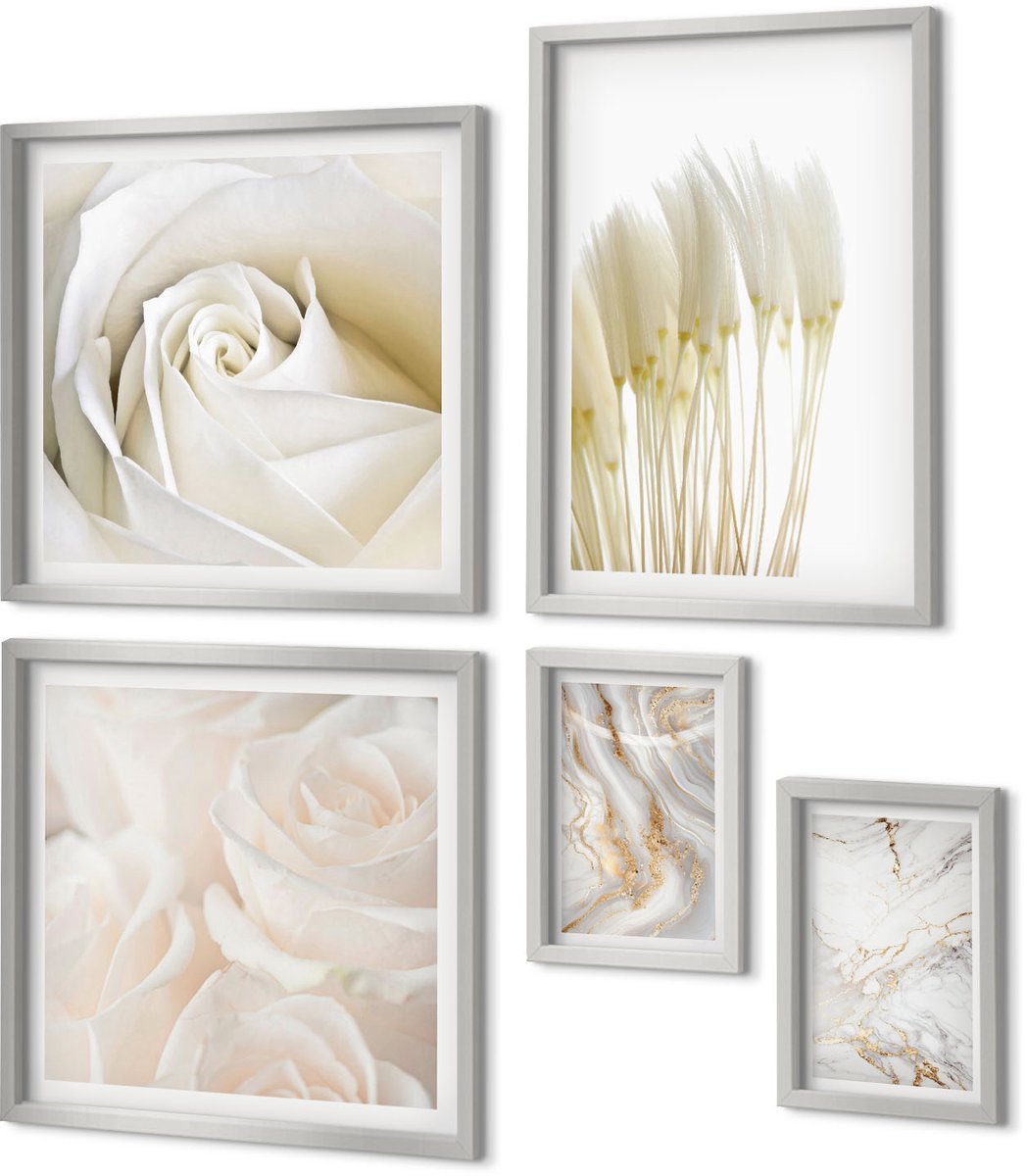 Coloray 5-Delige Schilderij Set - Elegante, Modieuze Abstracte Marmerpatronen - 20 x 30 cm - Schilderijen Set - Wanddecoratie - Woonkamer - Interieur Decoratie