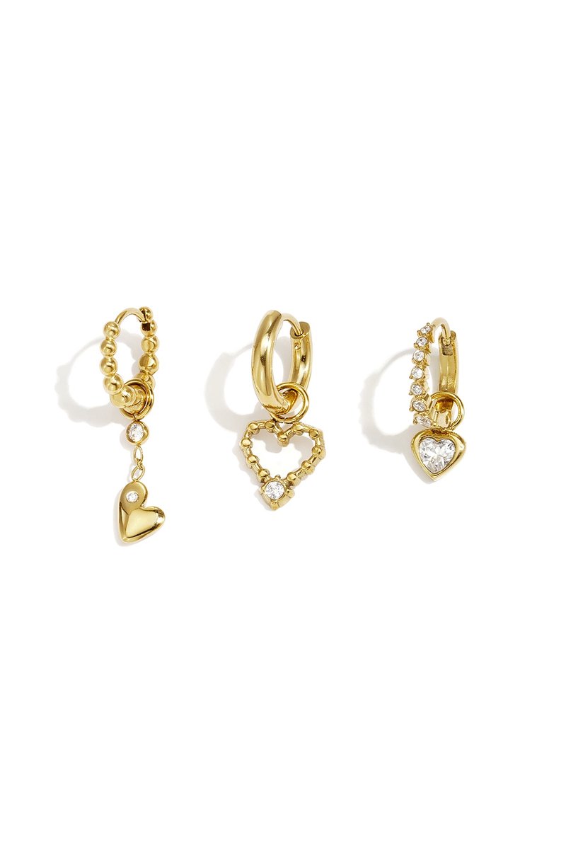 Amaya - Oorbellen Set Hart - Zirkonia - Stainless Steel - - Goudkleur
