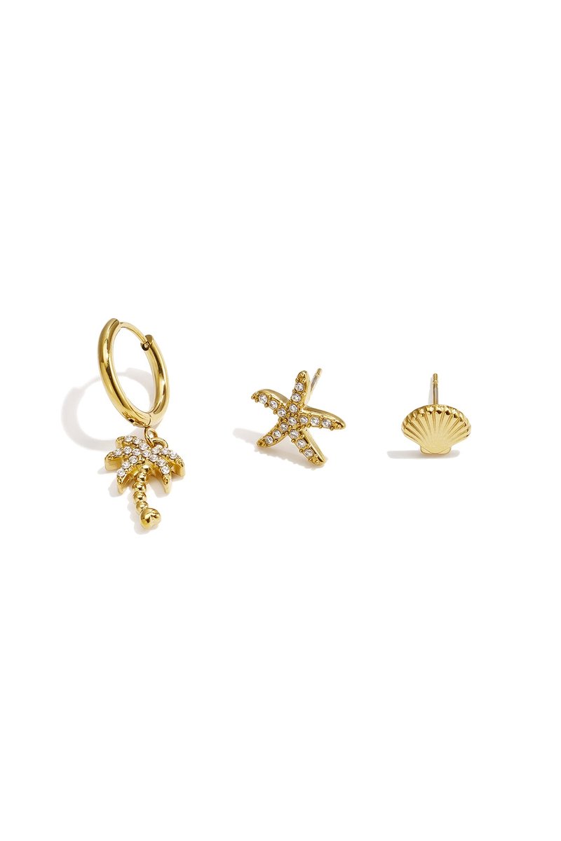 Kyra - Oorbellen Set Starfish - Strass - Stainless Steel - - Goudkleur