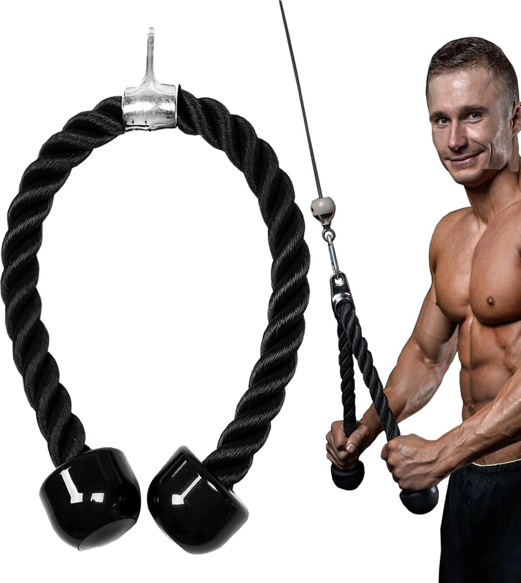 Taeku Triceps Rope - Nylon Tricep Rope Cable Attachment with Long Handle for Triceps Pushdown Home Gym Training - ShopVlot