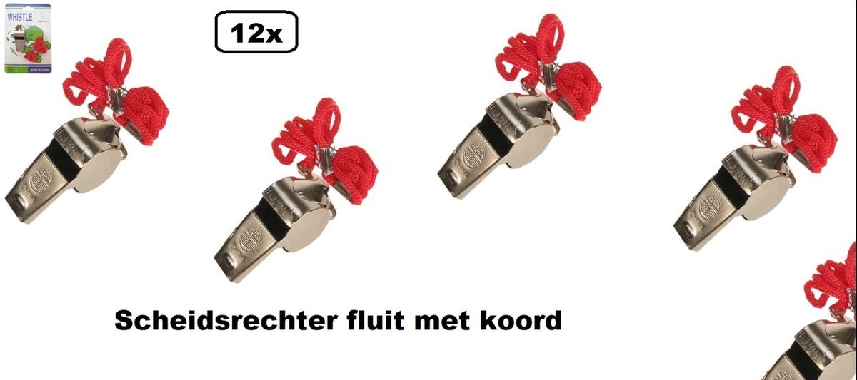 12 stuks Scheidsrechter fluitje metaal met koord - fluitjes voetbal hockey zaal sport scheidsrechters honkbal metaal