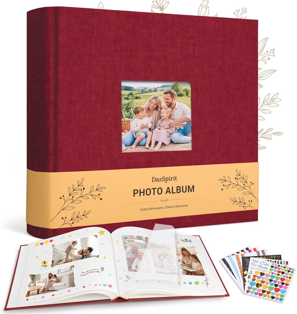 DazSpirit Photo Album to Design Yourself, XXL Linen Sticky Album with 100 White Pages and 6 Sticker Sheets, Scrapbook - ShopVlot