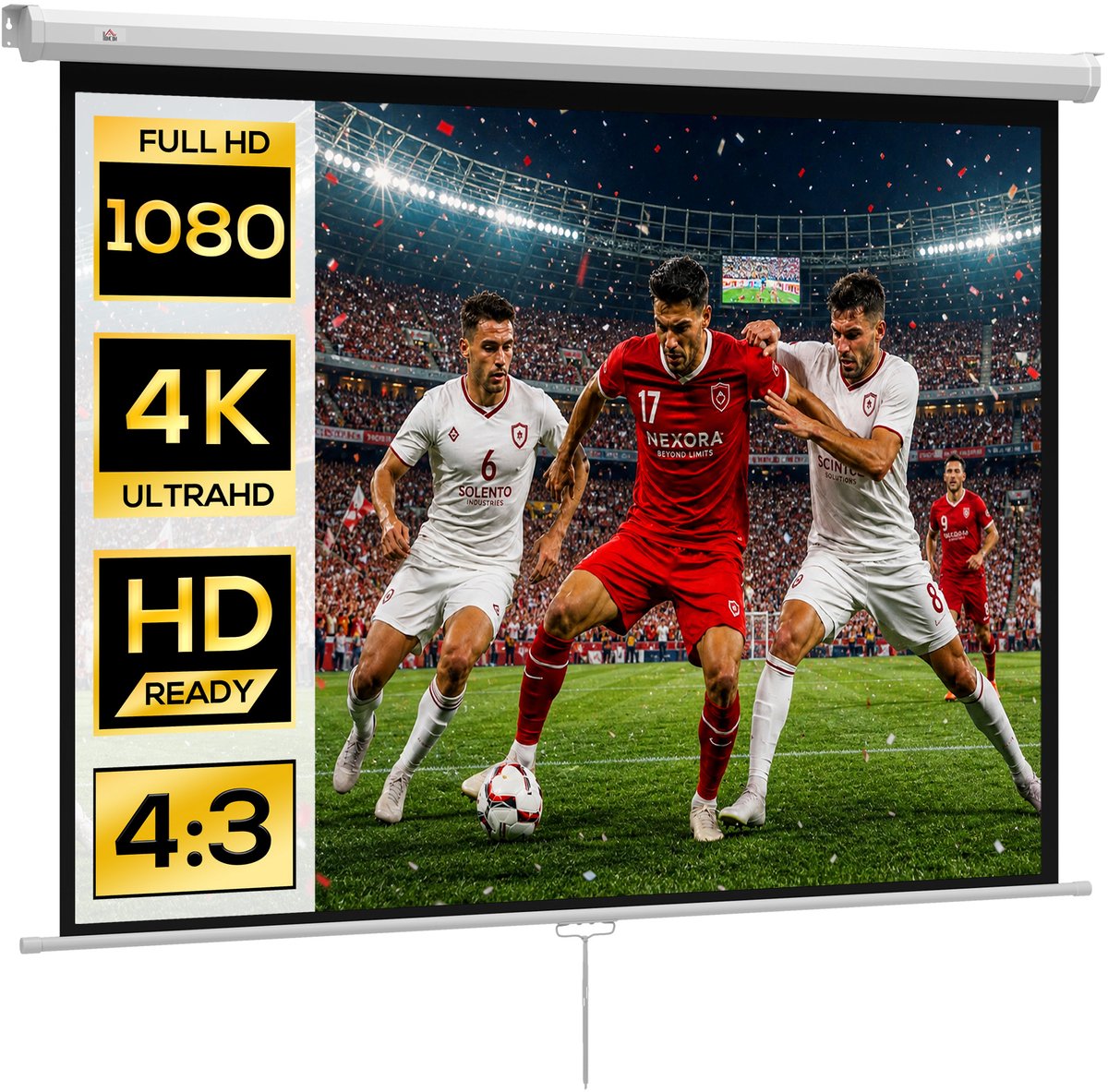 Projectiescherm van 84 inch, beamer-scherm, 4:3 4K HD, wand- of plafondmontage, 181 (L) x 8 (B) x 138 (H) cm, wit