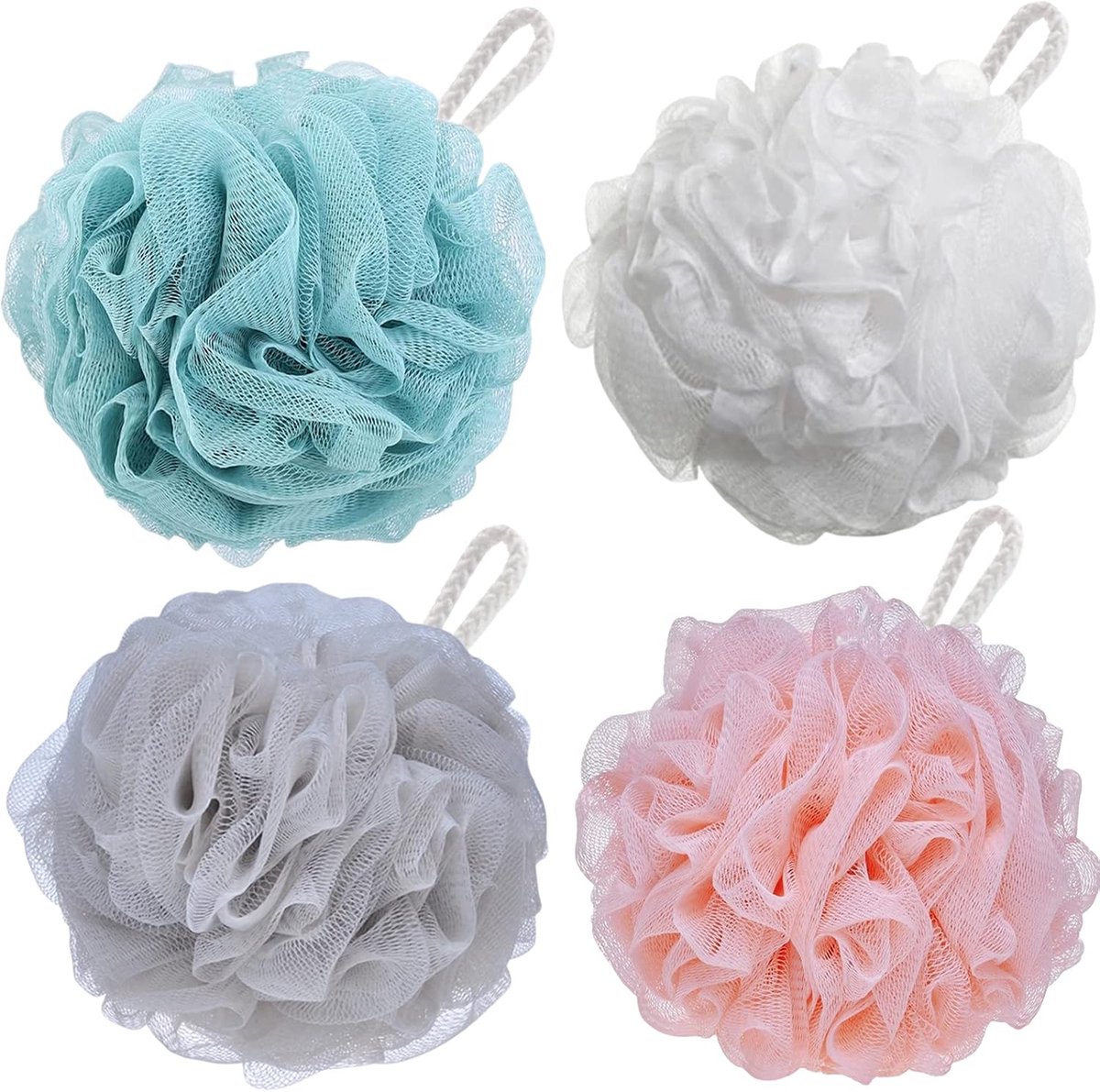 4 Stuks Douchesponzen Set - Extra Grote Badloofahs Van 75 Gram Per Stuk - Zachte Scrubsponzen Voor Lichaamsverzorging - Ideaal Voor Dagelijks Douchen En Scrubben
