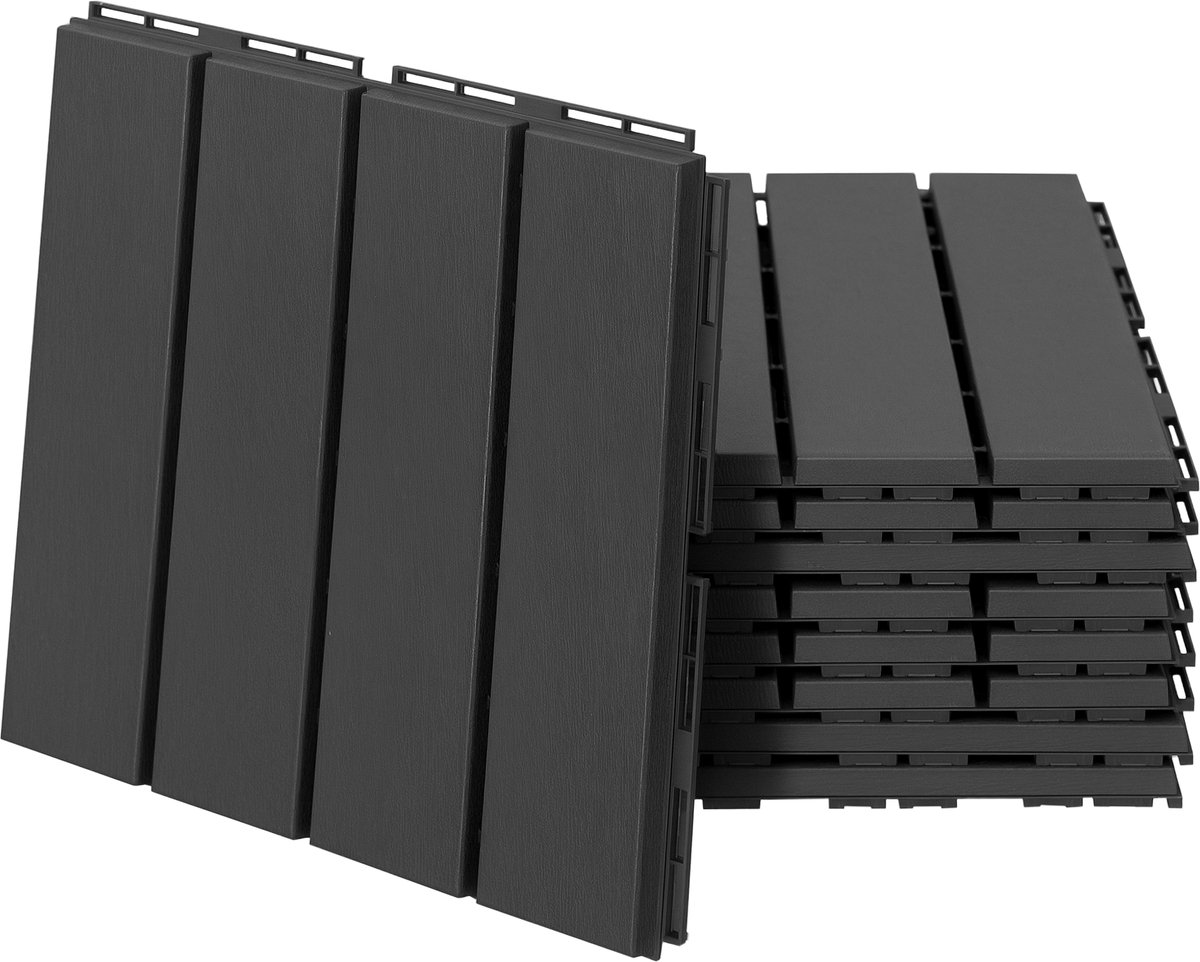 Terrastegels 30x30cm 9 stuks - In elkaar grijpende - Zwarte kubussen van kunststofcomposiet met houtnerfstructuur