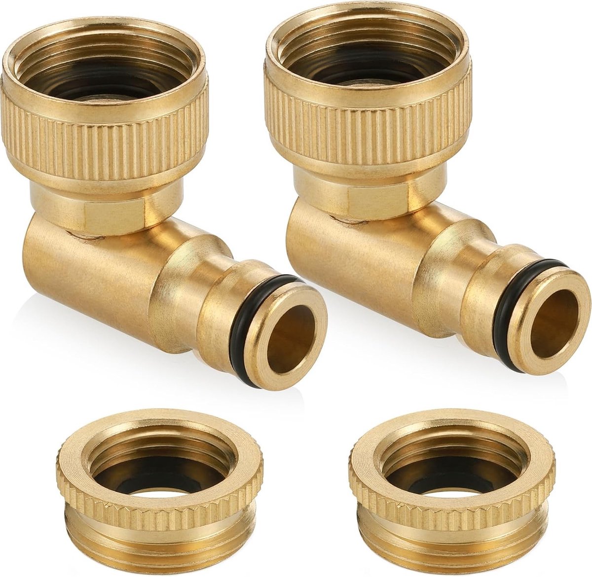 Kraan opzetstuk tuinslang - Messing - 1/2 inch - 2-in-1 Haakse Kraanverbinding voor Buitenkranen - Voor Tuin en Irrigatie