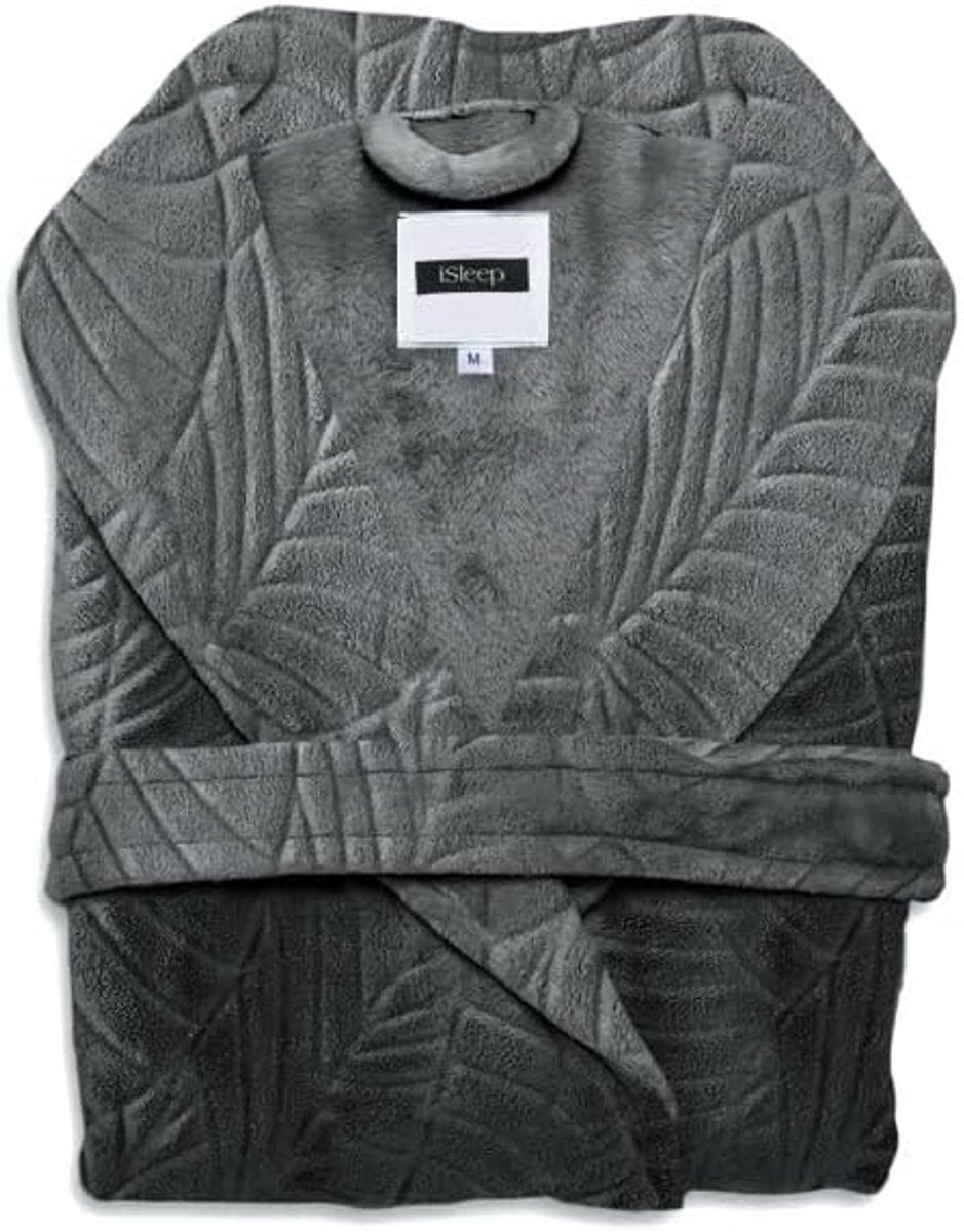 iSleep Bathrobe Leaf, Dark Grey, Fleece, Women and Men, S-M-L-XL - ShopVlot