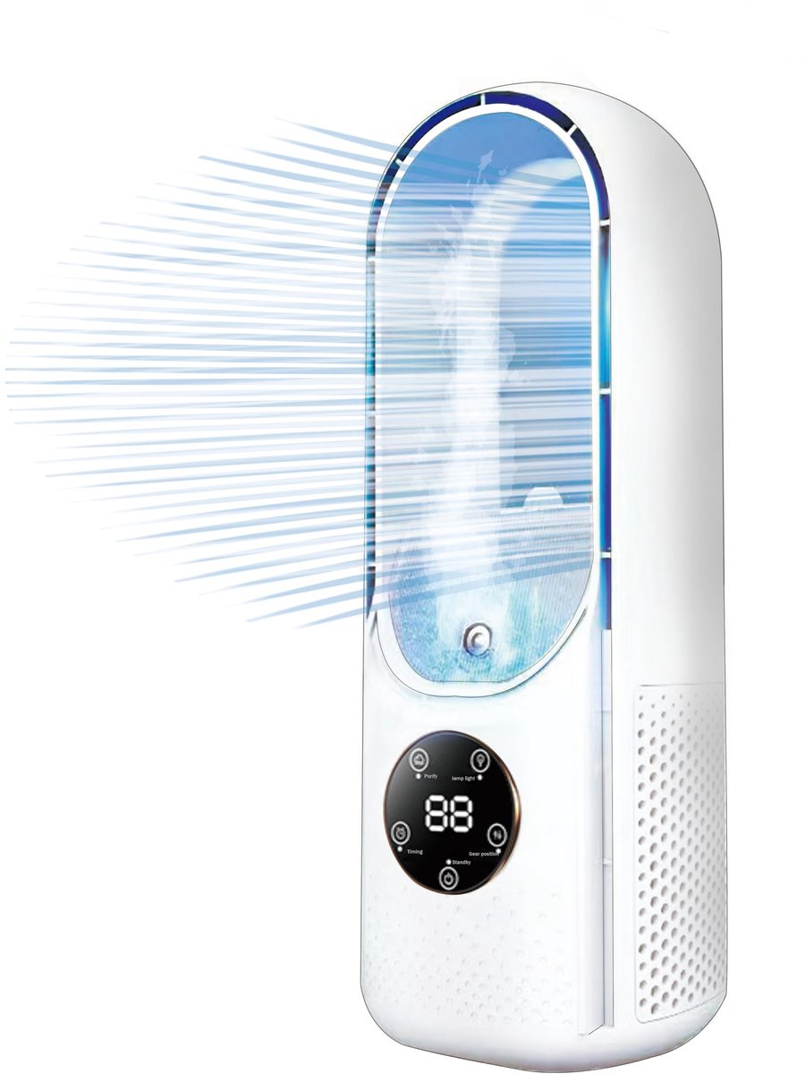 Draagbare airconditioning, 4-in-1, luchtkoeler, 6 snelheden, 3 nevelmodi, licht met 7 kleuren, timer 1-7 uur - ShopVlot