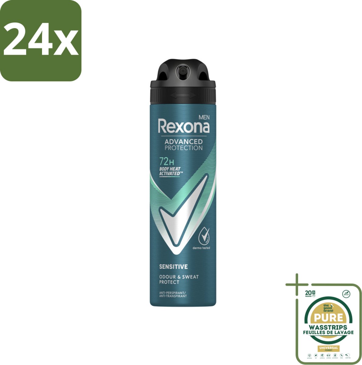 Rexona Men - Deodorant Spray - Sensitive - Zachte Bescherming - 150 ml - Voordeelverpakking - 24 stuks - Gevoelige huid - Langdurige bescherming