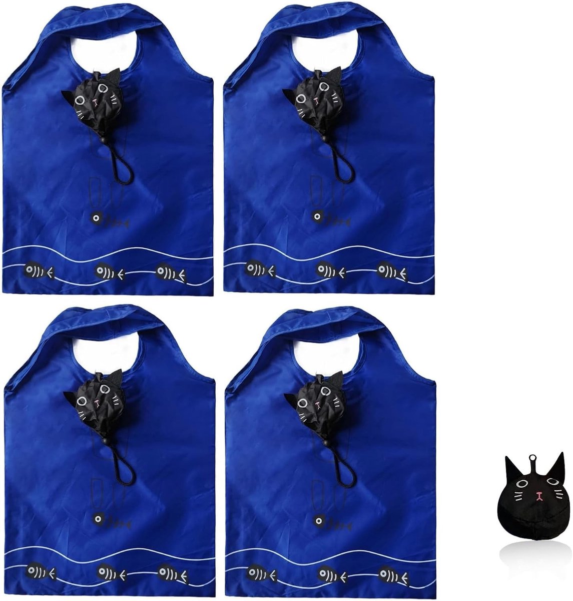 Boodschappentas - Marineblauw - 38 x 58 cm - Herbruikbare Opvouwbare Draagtas met Diermotieven - Voor Boodschappen en Kamperen