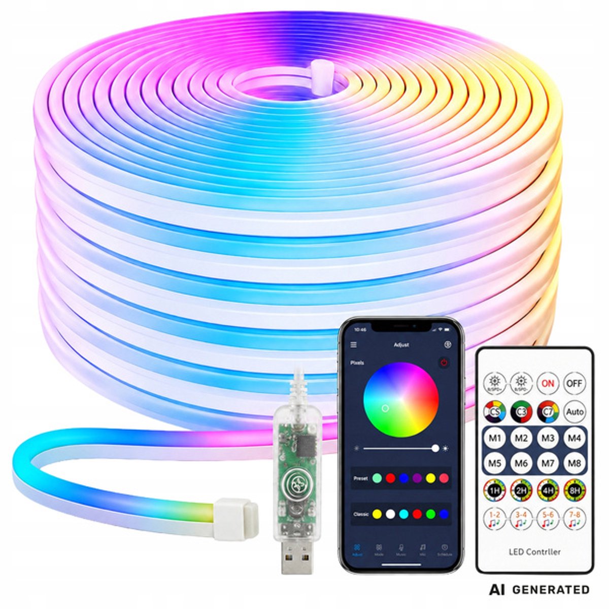 Majestix RGB Neon LED Strip – 5 Meter – Waterdicht – Bluetooth – App & Afstandsbediening – Flexibele Neon Verlichting