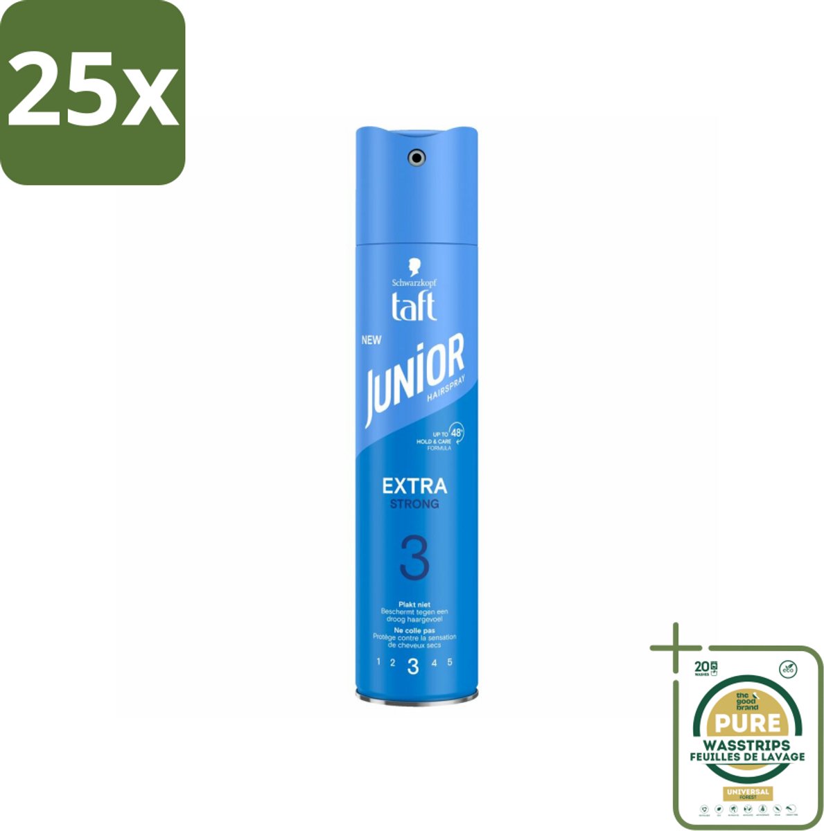25 x Taft - Extra Strong 3 - Junior Haarspray - Stevige kindvriendelijke fixatie - 250 ml - Grootverpakking - Kindvriendelijk Haarspray - Extra Sterke Fixatie - 48u Hold - Haarspray Voor Kinderen - Micro-verstuiving