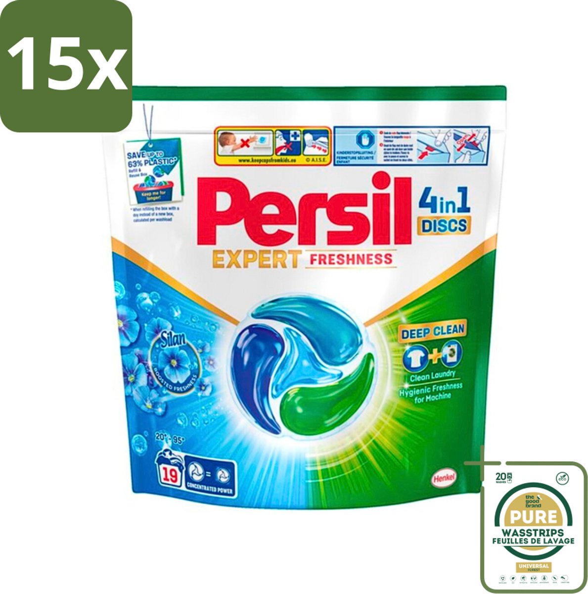 15 x Persil - Wasmiddel - Wasmiddelcapsules Freshness by Silan - Langdurige Frisheid - 19 wasbeurten - Grootverpakking - Persil Freshness By Silan - Wasmiddelcapsules - Frisheid - Diepe Reiniging - Vlekverwijdering