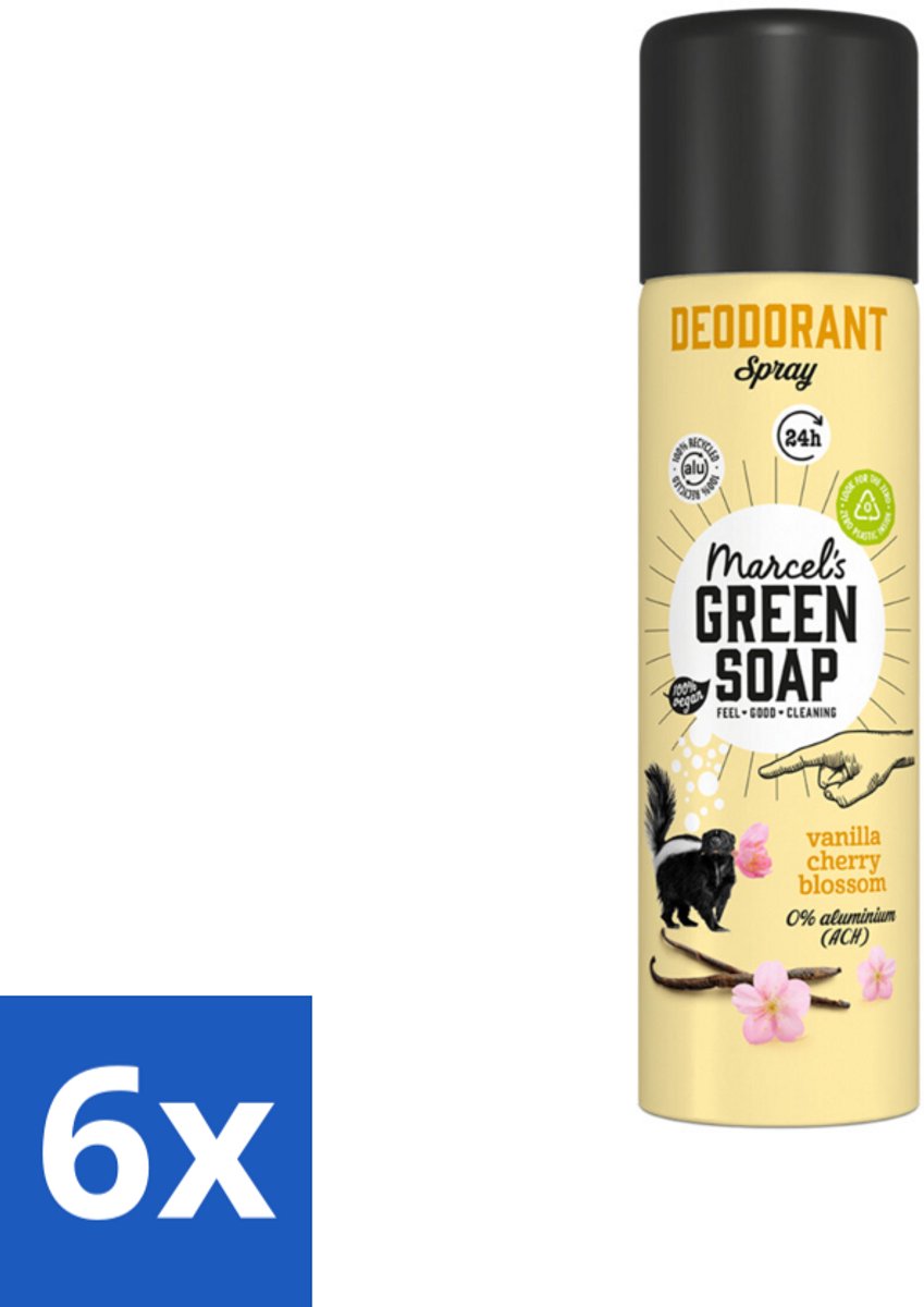 6 x Marcel's Green Soap - Deodorant Spray - Vanilla & Cherryblossom - Langdurige frisheid - 150 ml - Deodorant Spray - Natuurlijke Deodorant - Aluminiumvrije Deodorant - Vegan Deodorant - Milieuvriendelijke Deodorant