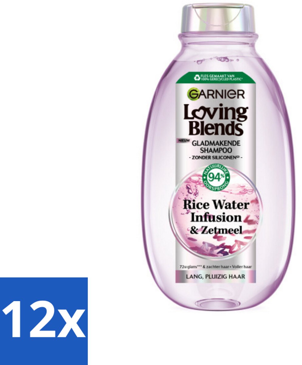 12 x Garnier - Loving Blends - Shampoo - Rice Water Infusion - Glans & Zachtheid - Lang Haar - 300 ml - Glans Shampoo - Rice Water Infusion - Lang Haar - Hydratatie - Zachtheid