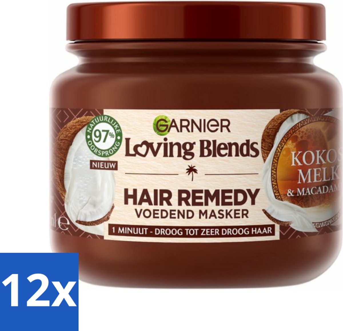 12 x Garnier - Loving Blends - Haarmasker - Kokosmelk & Macadamia - Normaal tot Droog Haar - 340 ml - Haar Masker - Kokosmelk Masker - Macadamia Masker - Droog Haar - Normaal Haar