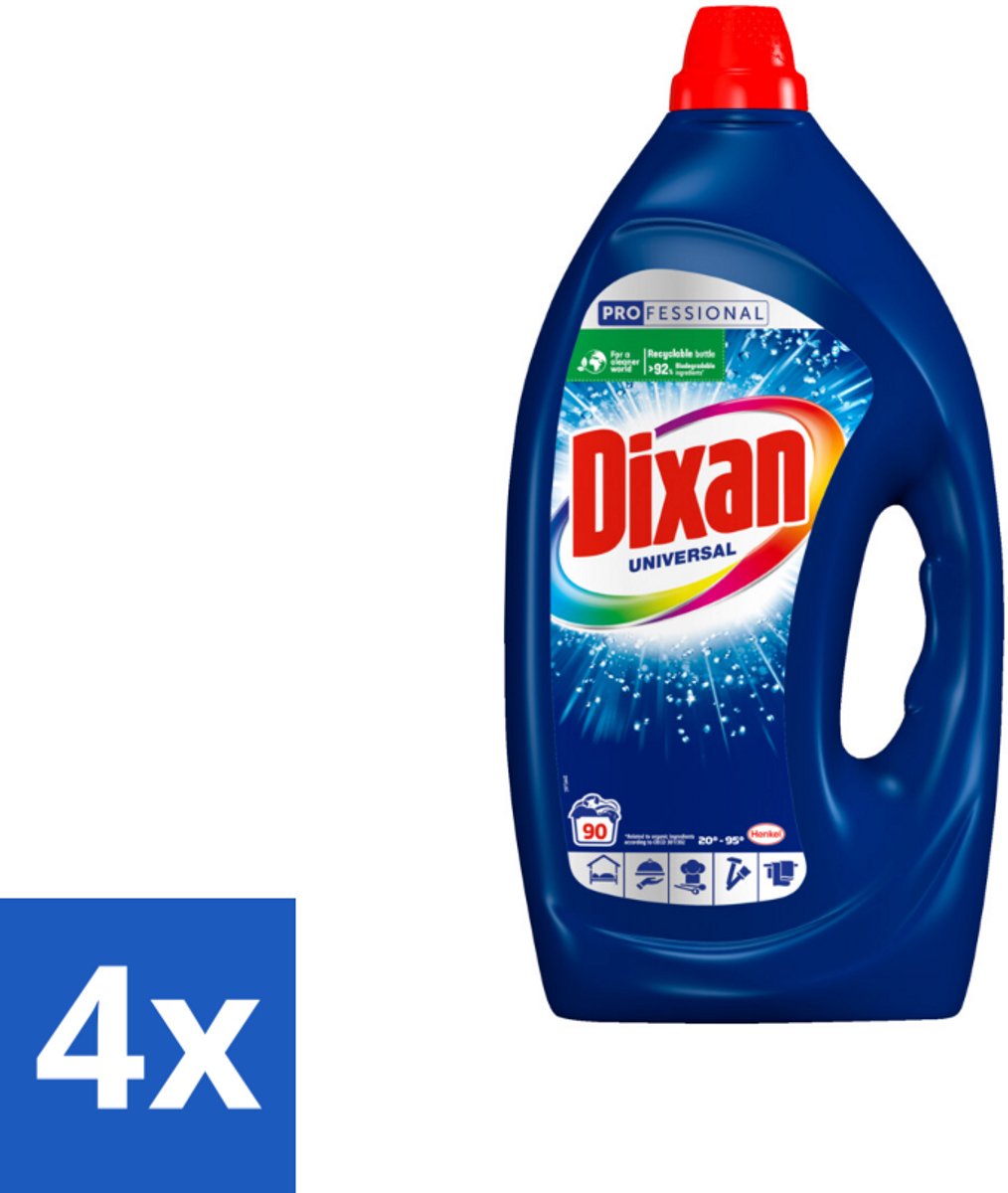 4 x Dixan - Vloeibaar wasmiddel - Alle Kleuren - 90 wasbeurten - Wasgel - Vloeibaar Wasmiddel - Dixan - Waskracht - Vlekken Verwijderen