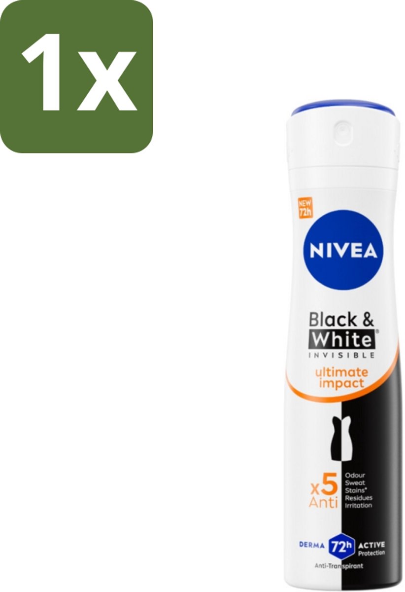 1 x NIVEA - Deodorant Spray - Zwart & Wit Ultieme Impact - Anti-Transpirant - 150 ml - Deodorant Spray - Anti-vlek - Anti-transpirant - Kledingzorg - Witte Vlekken
