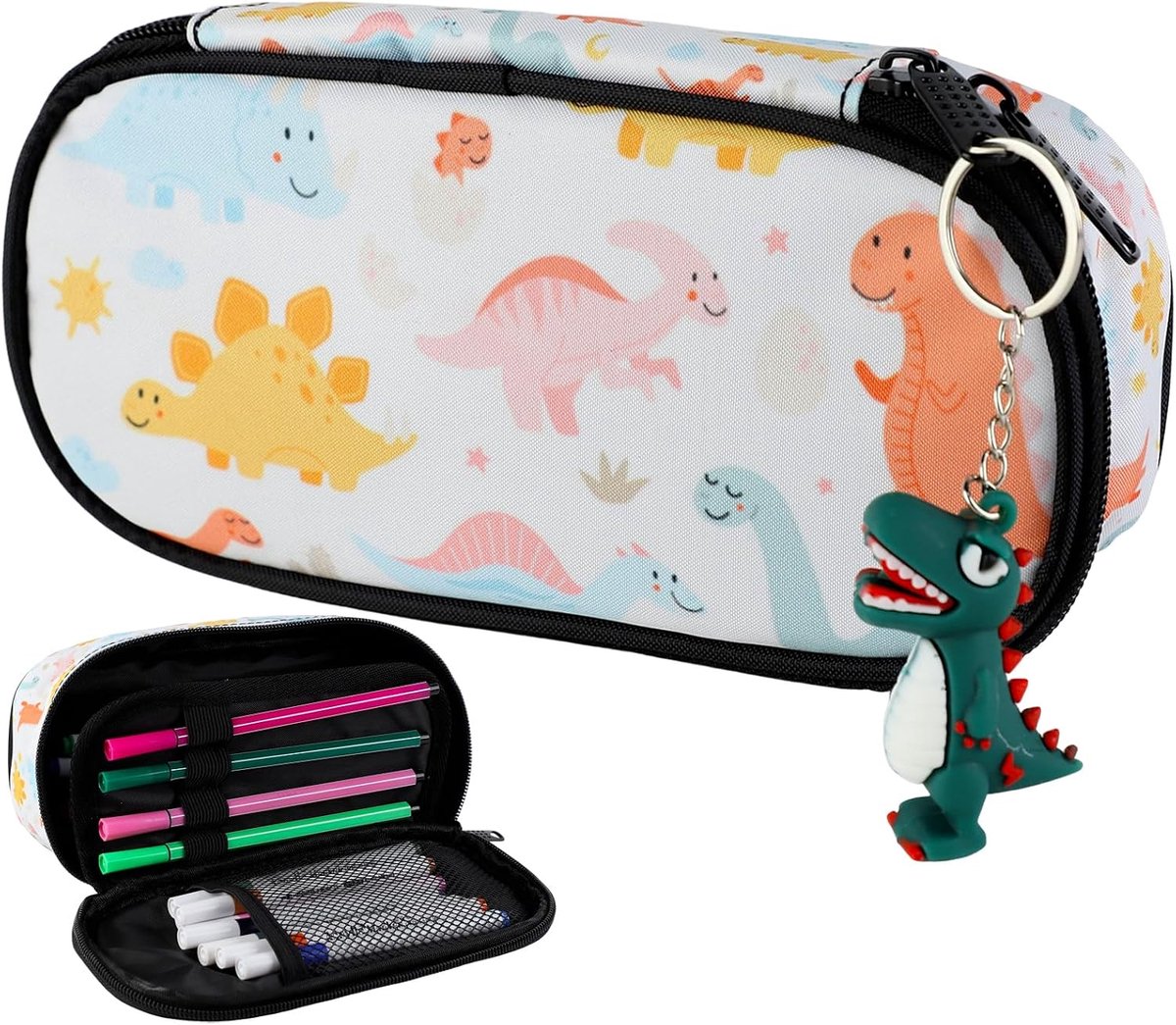 Etui met sleutelhanger - dubbele folder - dino ontwerp - multifunctionele opbergruimte - ShopVlot