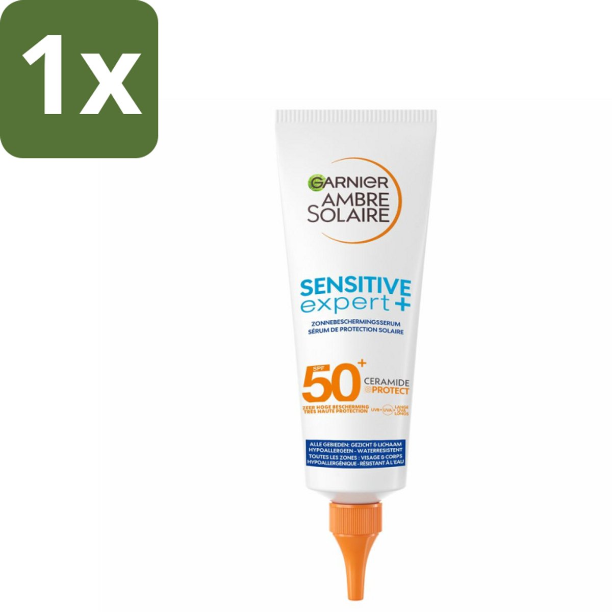 1 x Garnier - Ambre Solaire - Zonnebrandserum - Sensitive Expert - SPF 50+ - 125 ml - Zonbescherming - SPF 50+ - Gevoelige Huid - Zonnebrandserum - UVA En UVB Bescherming