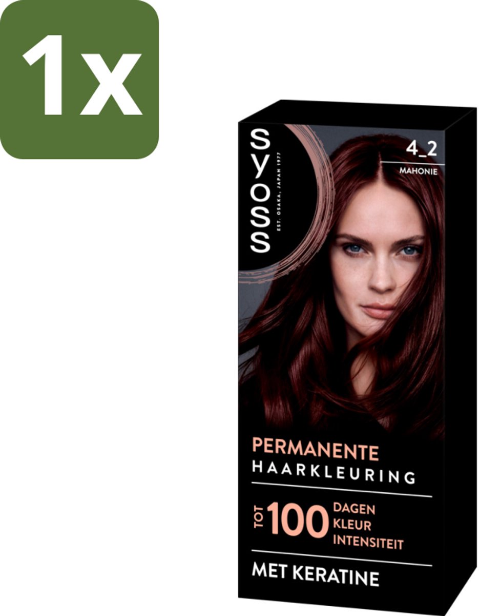 1 x SYOSS - Coloration 4-2 Mahonie - Haarverf - Grijsdekking - Vermindert Haarbreuk - Haarverf - Grijsdekking - Permanent Haarkleuren - Keratine - Haarverf Mahonie