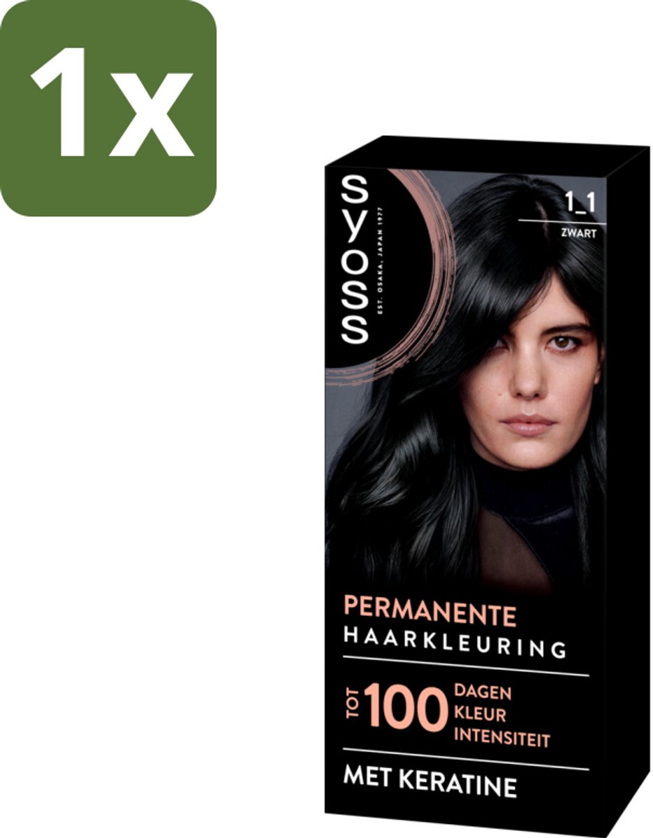 1 x SYOSS - Coloration 1-1 Zwart - Haarverf - Grijsdekking - Vermindert Haarbreuk - Haarverf - Permanente Haarkleuring - Grijsdekking - Keratine - Haarverf Zwart