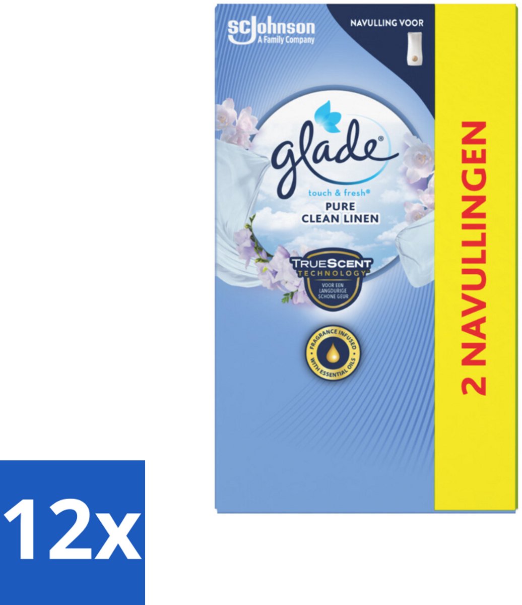 Glade - Touch & Fresh Navulling - Pure Clean Linen - 2 × 10 ml - Voordeelverpakking - 12 stuks