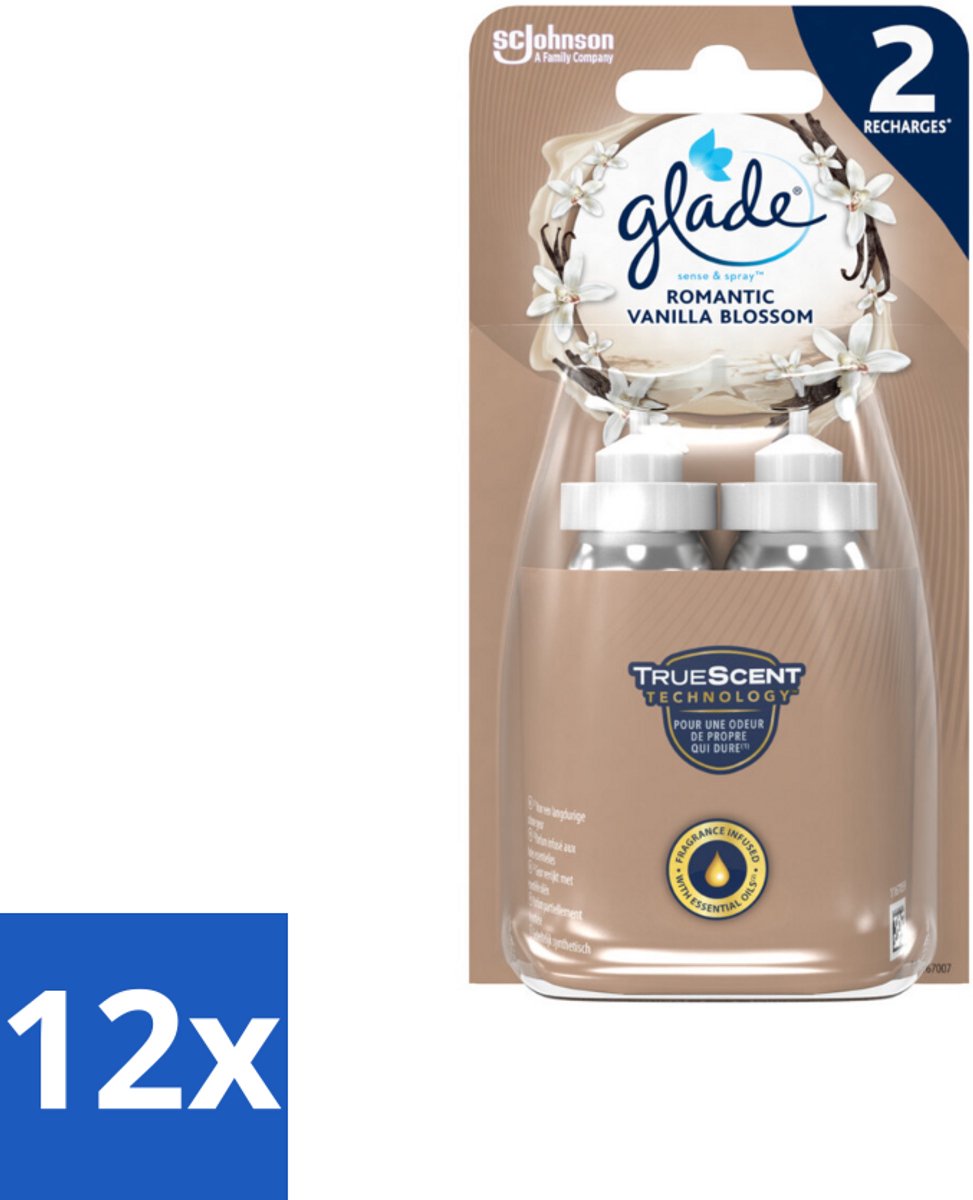12 x Glade - Sense & Spray - Romantic Vanillebloesem - 2 × 18 ml - Geur - Vanille - Orchidee - Sandelhout - Geurverspreider