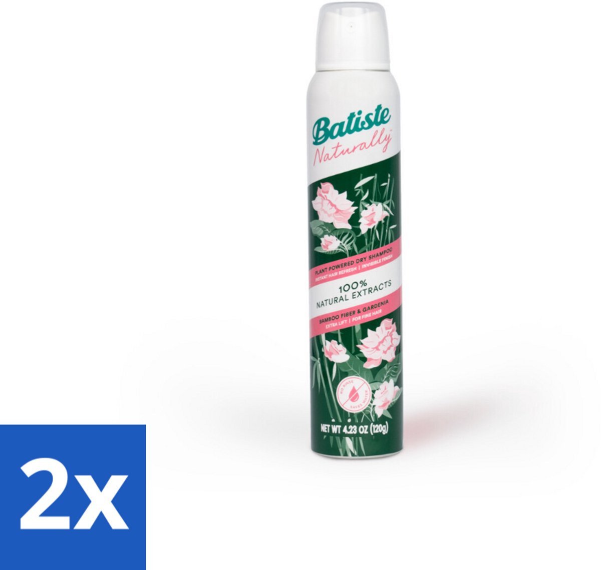 2 x Batiste - Naturally Bamboo Fibre & Gardenia - Droogshampoo - Versterkt en Verfrist - 100% Natuurlijk - 200ml - Droogshampoo - Bamboe - Gardenia - Natuurlijke Verzorging - Haarverfrissend
