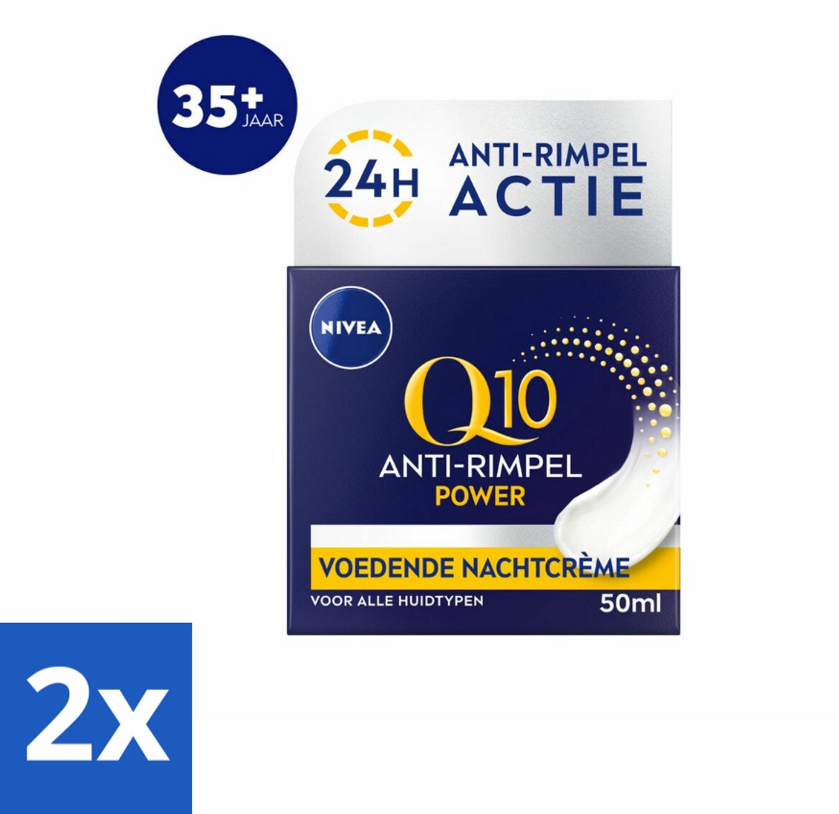 2 x NIVEA - Nachtcrème - Q10 POWER Anti-Rimpel - Voor alle huidtypen - Met Q10 & Creatine - 50 ml - Nivea Q10 - Anti-rimpel Crème - Nachtcrème - Rimpels Verminderen - Fijne Lijntjes