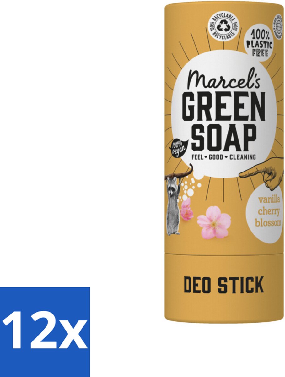 12 x Marcel's Green Soap - Deodorant Stick - Vanille & Kersenbloesem - Langdurige frisheid - 40 gr - Duurzame Deodorant - Natuurlijke Deodorant - Biologische Deodorant - Vegan Deodorant - Aluminiumvrije Deodorant