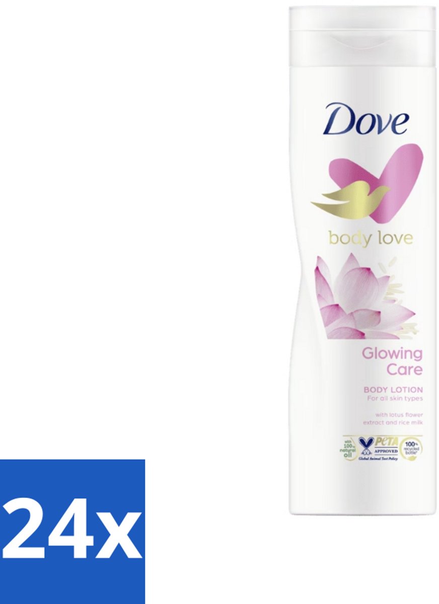 24 x Dove Bodylotion - Glowing Care - Lotus & Rijstmelk - 250 ml - Voedende Bodylotion - Hydraterende Bodylotion - Huidverzorging - Zachte Huid - Stralende Huid