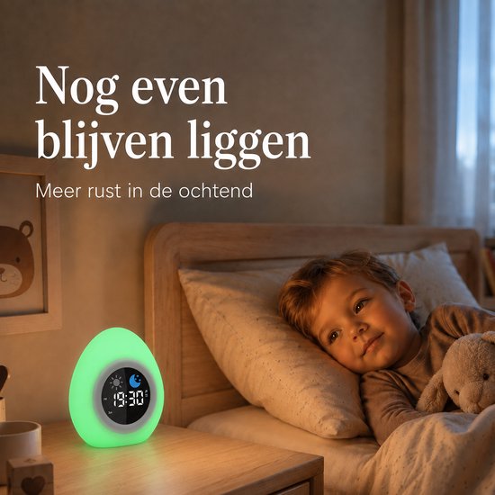 Sercano Slaaptrainer Kinderen Siliconen - Kinderwekker met Nachtlampje - Witte Ruis & 8 Geluiden - Valbestendig - Digitale Wekker - Tik voor 9 Kleuren - 1800mAh - Oplaadbaar van Sercano — afbeelding 2