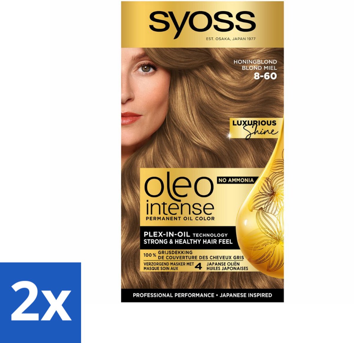 2 x SYOSS - Oleo Intense 8-60 Honing Blond - Haarverf - Zonder Ammoniak - Grijsdekking - Langdurige Kleur - Permanente Haarkleur - Haarkleur - Haarkleur Zonder Ammoniak - Haarkleuring - Olie-formule