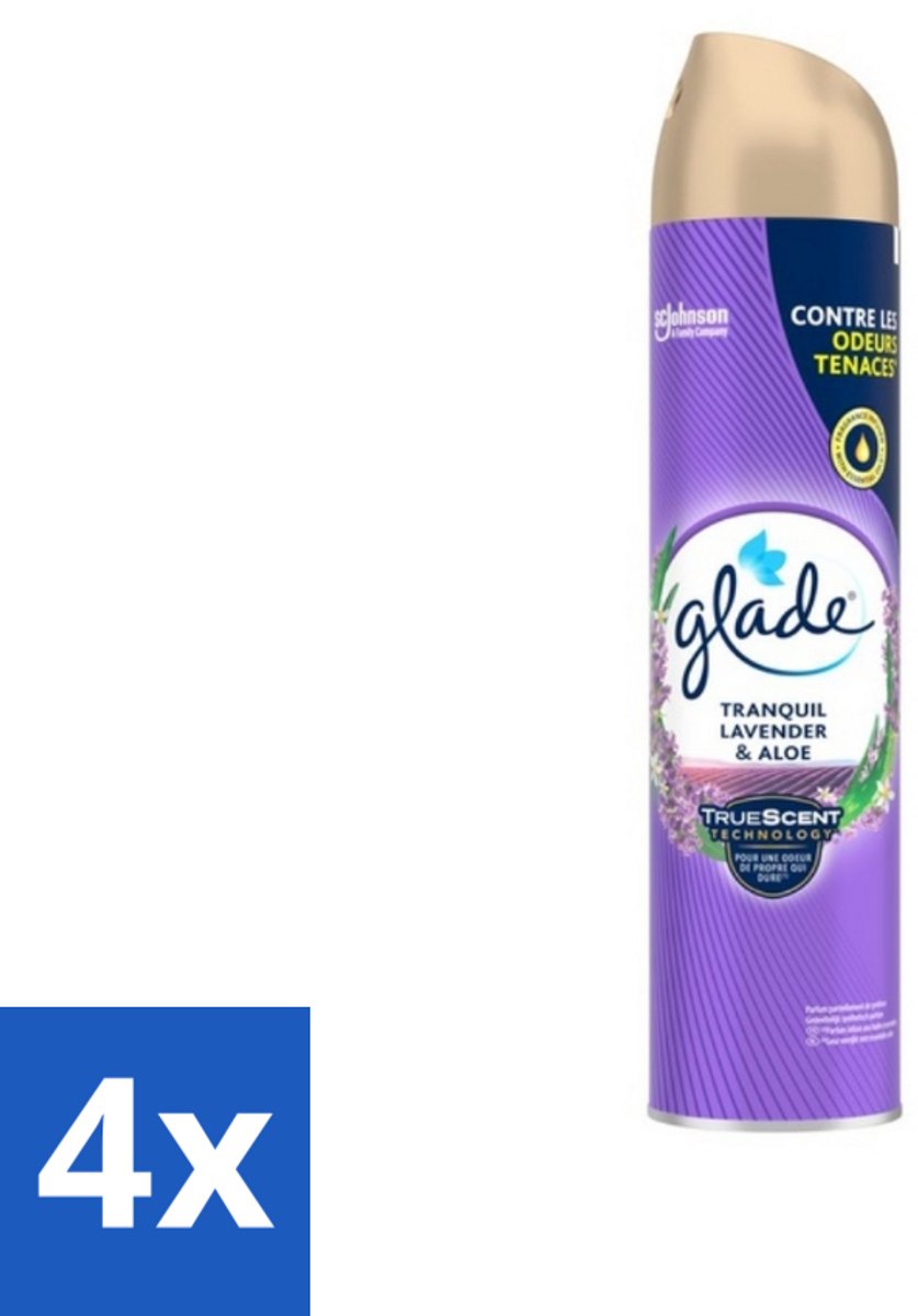 4 x Glade - Luchtverfrisser Spray - Tranquil Lavender & Aloë - 300 ml - Luchtverfrisser - Lavendel - Aloë - Geur - Frisheid