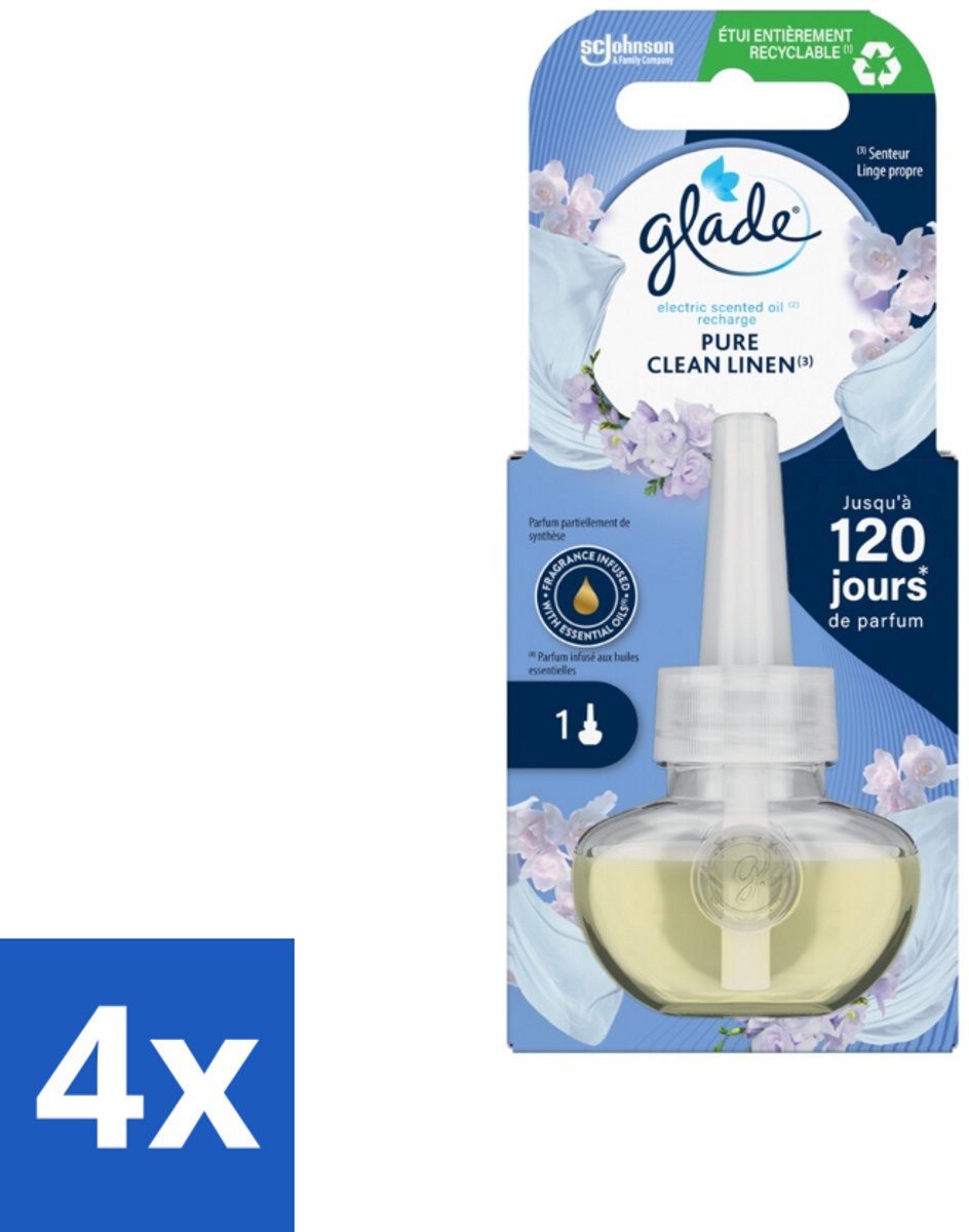 4 x Glade - Navulling Elektrische Olie - Pure Clean Linen - Zonder Houder - Geur - Luchtverfrissers - Glade - Elektrische Geur - Linnengeur