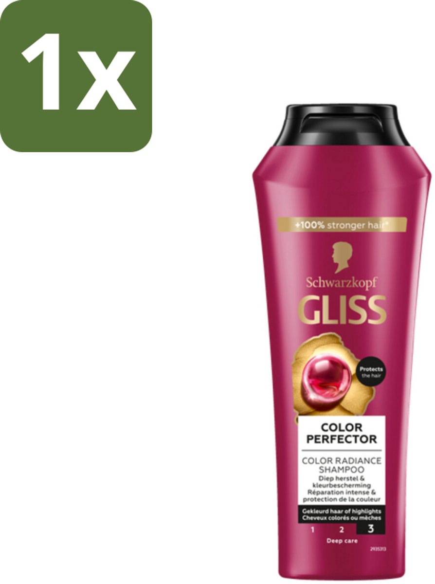1 x Gliss - Shampoo - Color Protect & Shine - Voor Langdurige Kleurbehoud - 250 ml - Kleurbehoud Haar - Glans Haar - Beschermende Shampoo - Gekleurd Haar - Highlights Haar